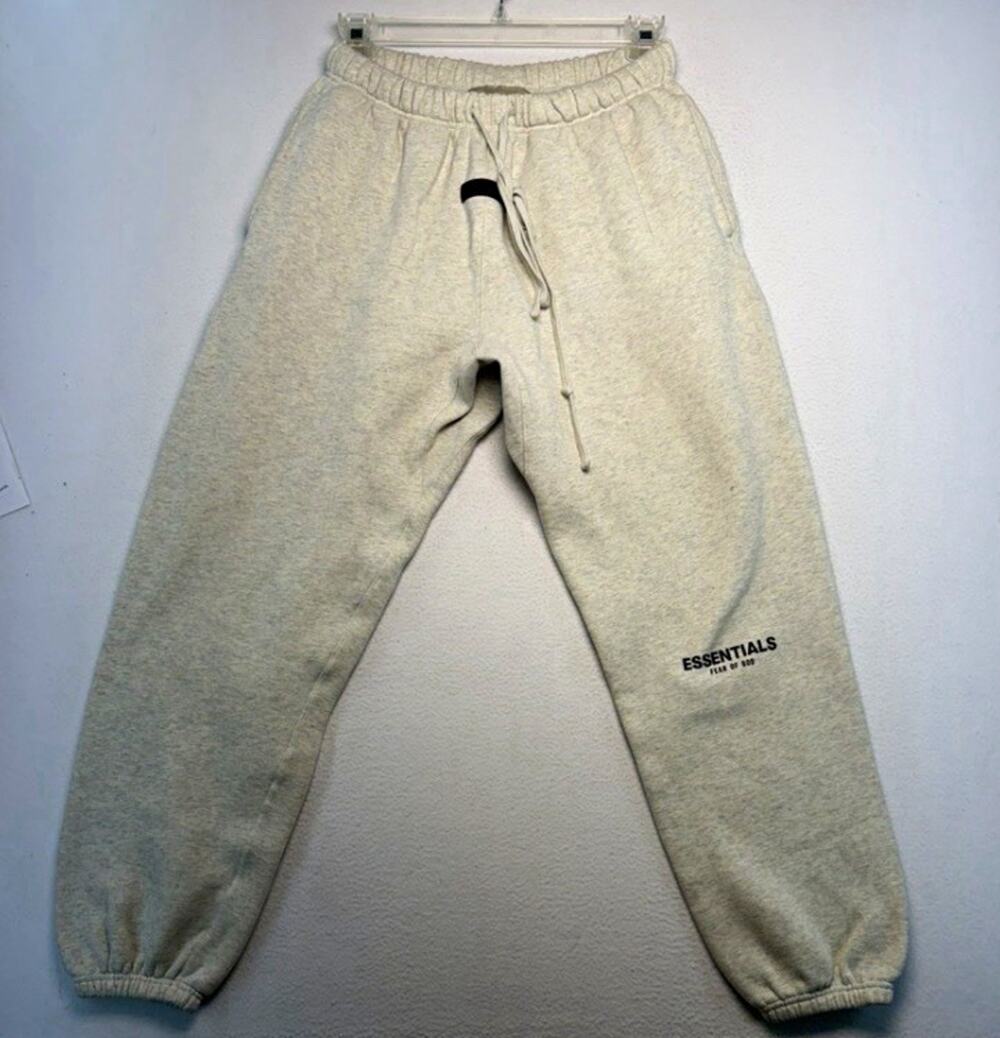 Essentials Fear of God Men's oatmeal Heather Fleece Sweatpants Logo Pockets XL